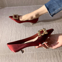 Bridal Shoes Wedding Shoes Show and Wedding Two Wears Wine Red Pointed New High Heels Feminine Slim and Niche Style Single Shoes