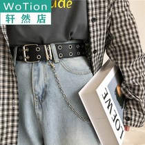 Double row hole fashion shape belt design homemade ins Super fire ring Lady belt chain punk wind BF tide