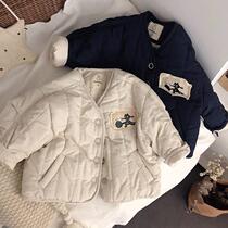Soft Han Fan ~ Korean boys and girls cat printed letters plus cotton jacket thickened cotton jacket baby warm cotton coat tide