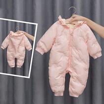 Newborn baby clothes autumn and winter one-year-old baby jumpsuit winter outing clothes thick cute ha clothes winter clothes