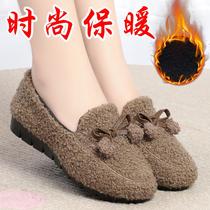 Winter old Beijing cloth shoes soft bottom plus velvet Mao Mao shoes new flat lazy casual non-slip ladies fashion cotton shoes