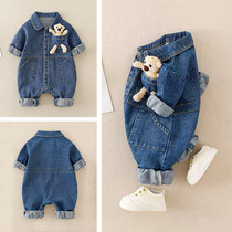 100 days baby clothes Spring and autumn suit for male baby spring clothing Cowboy little bear conjoined womens spring outfits