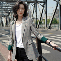 Net red small suit jacket female Korean version 2021 New Tide British style waist slim plaid suit womens coat