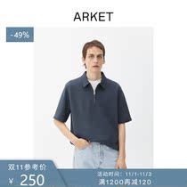 ARKET mens cotton half zipper short sleeve polo shirt dark blue 2021 summer new 1009805004