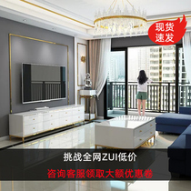 Light luxury TV cabinet Coffee table combination Marble high cabinet Hong Kong-style modern simple small apartment living room wall cabinet ins wind