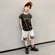 Boy vest suit Xia thin section 2022 new ocean gas summer clothing children sleeveless clothes breathable pure cotton two-piece set