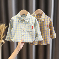 Boy long sleeve shirt 2022 new baby boy plaid shirt dinosaur boy dress baby foreign air turn jacket tide