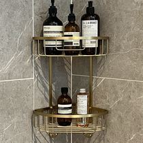 Double Layer Triangle Basket Bathroom Shelve Brass salad silk Hotel Minden light lavish Nordic Wind bottom with hook
