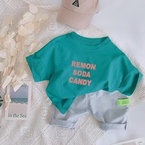Skin-friendly and comfortable cotton linen childrens loose T-shirt Korean half-sleeved boys and girls short-sleeved tops