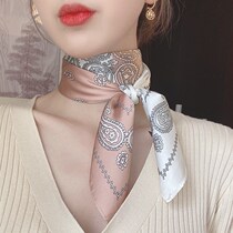 ins silk scarf female spring summer and autumn thin small square scarf Korean foreign gas professional Joker stewardess small scarf hair belt headscarf