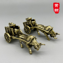 Solid Pure Brass Bull pull Yuanbao car office desktop small ornaments bronze tea pet jewelry crafts handlebars play pieces
