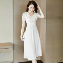 Weiyi 2021 spring new commuter temperament fashion thin jacquard stitching dress elegant fairy skirt