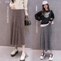 Pregnant woman half-body dress autumn in winter with adjustable knitted skirt Chunqiu Great code a word for a bottom long dress