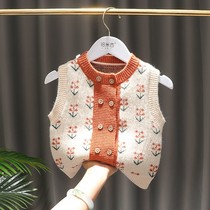 2021 Spring and Autumn New Korean Girl Sweater Vest Baby Knitted Cardigan Horse Clip Cardigan Shoulder Small Childrens Clothing