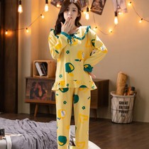 2021 new pajamas women Spring and Autumn Winter cotton long sleeve doll collar lace cute home suit