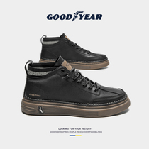 Goodyear high-top shoes mens leather shoes winter sports board shoes leather casual mens shoes plus velvet warm cotton shoes