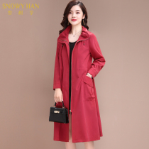 Thin windbreaker womens medium and long 2021 autumn new temperament big mother coat wide wife large size womens clothing