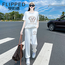 Phile Leder Casual Sports Suit Womens Summer 2022 New Reduced-Age Fashion Temperament Short Sleeve Sportswear Two Sets
