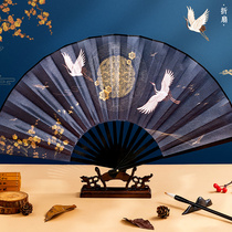 Fan ancient style large folding fan Chinese romantic Su printed silk cloth silk folding fan retro 10 inch summer portable