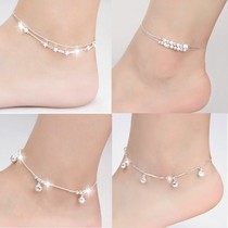 2021 new 999 sterling silver anklet female round beads Korean version fashion simple bell foot silver 990 thousand feet silver jewelry