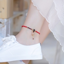 Womens red rope anklet 2021 new fashion does not fade fairy retro high-grade sense of ancient style net red sterling silver bells