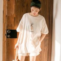 Pajamas female summer student Korean version of cute short-sleeved shorts two-piece large size cotton loose fashion womens home clothes