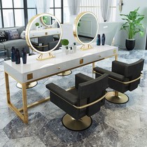 Net celebrity barber shop mirror table with lamp Beauty salon hair salon special marble hot dyeing table integrated cabinet makeup mirror table