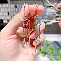 2022 New Through Body Pure Silver Adorned Stars Moon Ear Line Long anti-allergenic face Thin minimalist about fashion Temperament Pendant
