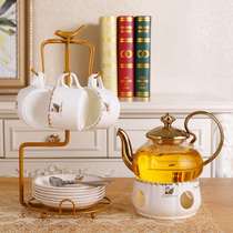 European-style simple flower and fruit tea set Candle heating glass Ceramic cooking fruit and flower tea set Afternoon Teapot Teacup
