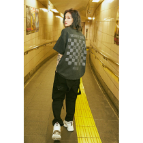 SHOOT BRAND Chessboard Grid T-shirt Short Sleeve Washed for old Chaobots Street countries Tide Men And Women Lovers Multicolored Compassion