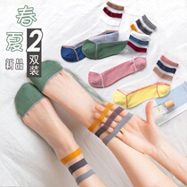 Socks womens spring and summer color cotton bottom card silk Japanese three-bar middle tube glass silk womens socks thin section pile socks ins