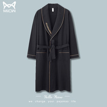 Cat man cotton robe mens spring and autumn long sleeve loose plus size bathrobe autumn winter cotton middle length home clothes