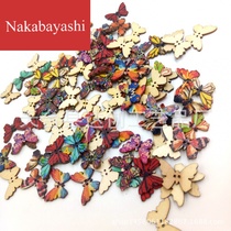 DIY clothing clothing accessories Vintage painted small butterfly wooden buttons 50 a pack