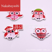 DIY handmade accessories 4 cute owls mixed wooden buttons Childrens handmade decorative buckles 50 a pack