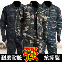 Camouflage suit suit mens military training spring and autumn and summer thin-sleeved outdoor female workers work wear-resistant labor insurance overalls
