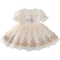Girls  dresses summer 2021 new childrens western style embroidered mesh bubble sleeve princess skirt little girl skirt