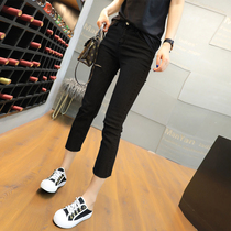 Cropped jeans womens summer thin large size stretch thin straight pants pear-shaped body wear cropped ripped pants