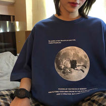 YITE loose retro blue T-shirt female summer tide big version of Tide brand clothes disappear design sense niche short sleeve female ins
