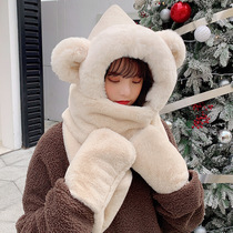 Japanese Bear scarf hat glove three-piece female winter plush thick warm cute ear protection