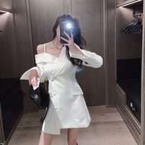 Strapless dress women 2021 autumn new foreign style slim light mature temperament suit long sleeve irregular skirt