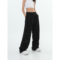 Black Broadlegged Pants Children Spring Autumn New High Waist Loose Straight Barrel Casual 100 Lap Sensation Slim Fit Pants Men and women