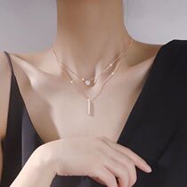 Double straight rod necklace female sterling silver hip hop 2021 New Tide ins Net red temperament choker niche design