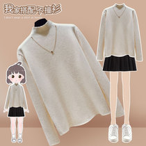 One-piece cashmere sweater New 2021 explosive fashion style Western autumn and winter women plus velvet padded base shirt interior top