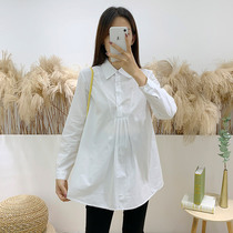 Maternity shirt 2021 Spring and Autumn long-sleeved business wear fashion white large size loose OL overalls Lace-up shirt