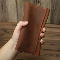 Retro Handmade Wallet Man Long Style Retro Soft Bull Leather Card Bag Genuine Leather Foreskin marpi minimalist Money clip
