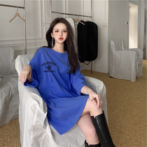 Korean version of sweet casual sports pajamas loose and thin can be worn outside the homewear short-sleeved summer mid-length nightdress