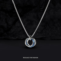 Pure silver three-ring necklace with new small crowdsourced 100 hitch senior sense blue pendant jewellery Chaulettering couple a couple