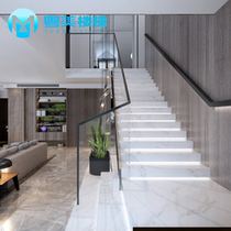 Shenzhen duplex staircase straight ladder black walnut armrest with card slot tempered glass railing Villa light luxury modern