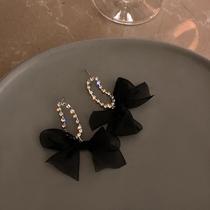 925 silver needle diamond-encrusted bow earrings Korean niche design wild earrings net red same temperament earrings female