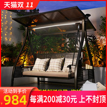 Outdoor swing courtyard outdoor leisure garden solar lamp hanging chair home outdoor balcony double Swing Swing
